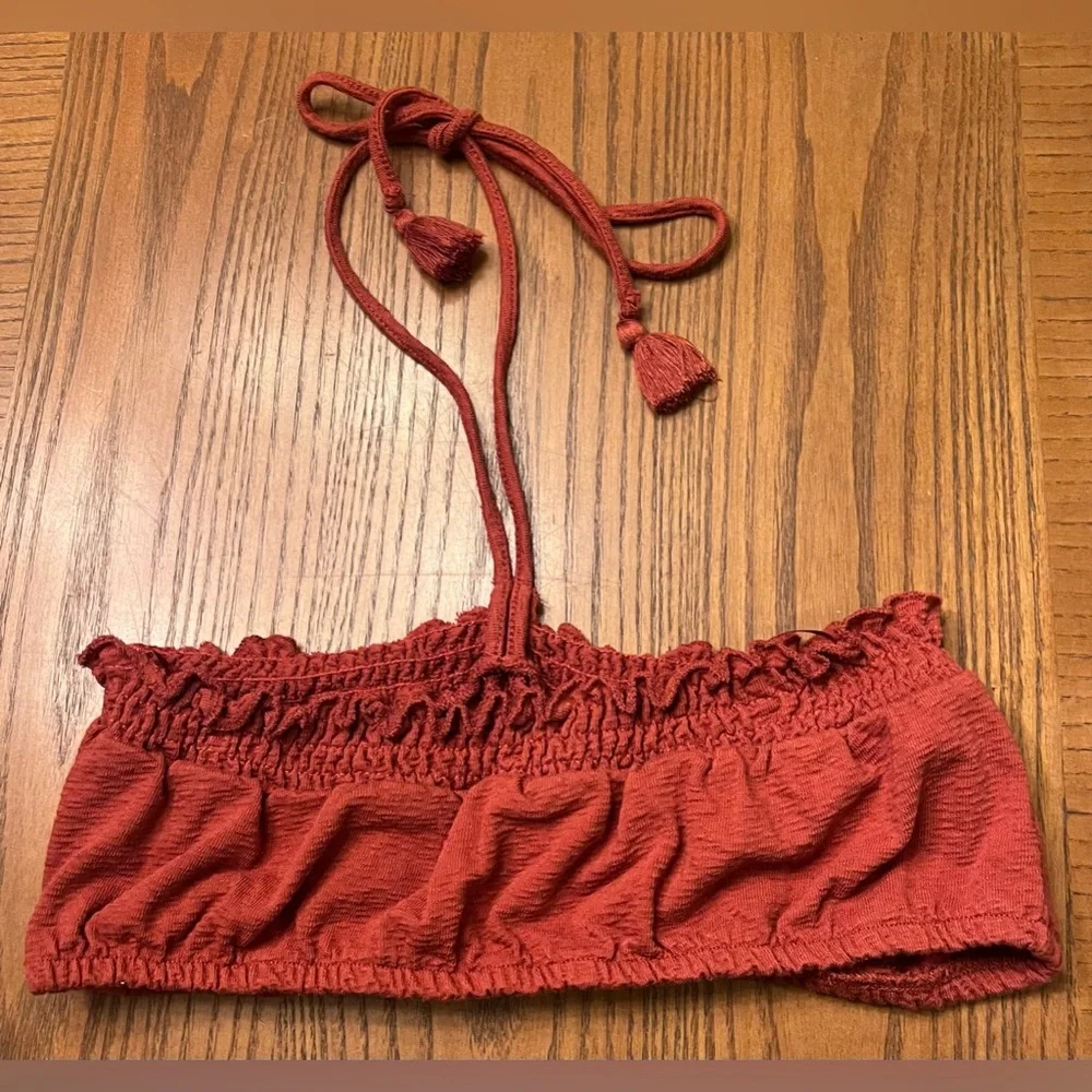 Free People‎ Beach Don't Kill My Vibe Bronzer Brown Halterneck Bandeau Top XS